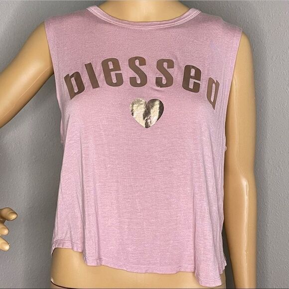 Hippie Chic Pink Sleeveless Croptop Says Blessed In Rose Gold Size Medium - Picture 2 of 12